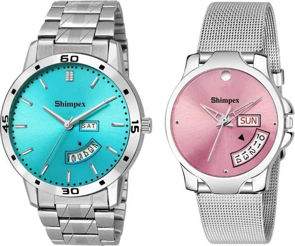 Premium_Watches_Blue_Pink_Stainless_Steel_Couple_Waterproof_With_A_One_Year_Warranty_Day_And_Date_Analog