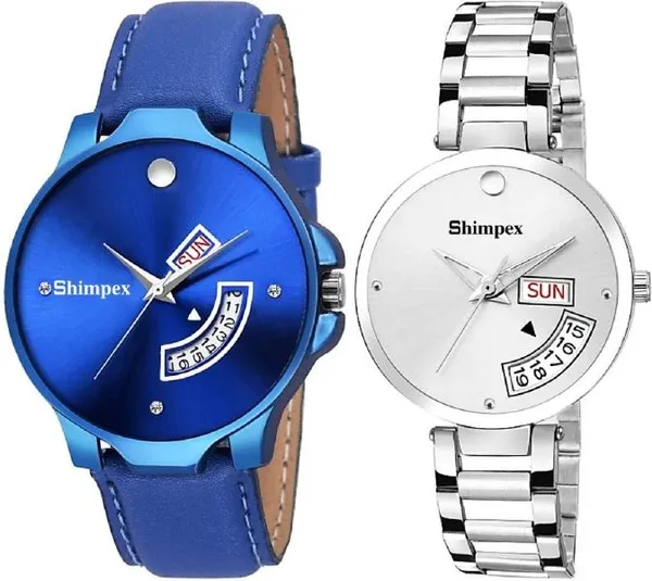 Premium_Watches_Blue_Silver_Metal_Genuine_Leather_Men_&_Women_Waterproof_With_A_One_Year_Warranty_Day_And_Date_Analog