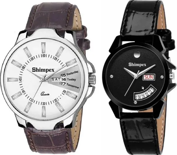 Premium_Watches_Black_Genuine_Leather_Couple_Waterproof_With_A_One_Year_Warranty_Day_And_Date_Analog
