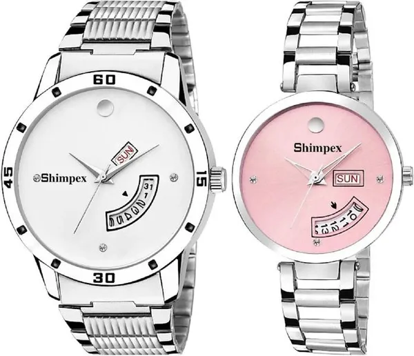 Premium_Watches_Pink_White_Metal_Couple_Waterproof_With_A_One_Year_Warranty_Day_And_Date_Analog
