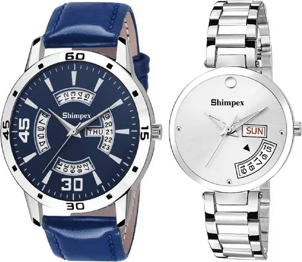 Shimpex_Good_Quality__Watches_Blue_Silver_Metal_Genuine_Leather_Men_&_Women_Waterproof_With_A_One_Year_Warranty_Day_And_Date_Analog
