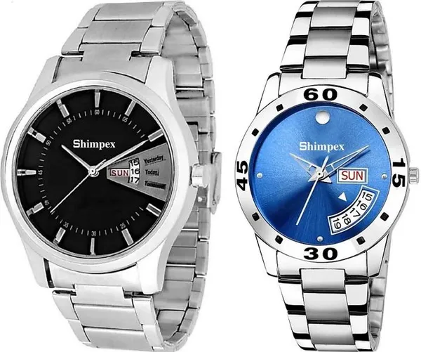 Shimpex_Good_Quality__Watches_Blue_Black_Stainless_Steel_Couple_Waterproof_With_A_One_Year_Warranty_Day_And_Date_Analog