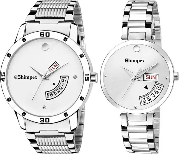 Premium_Watches_Silver_Metal_Couple_Waterproof_With_A_One_Year_Warranty_Day_And_Date_Analog