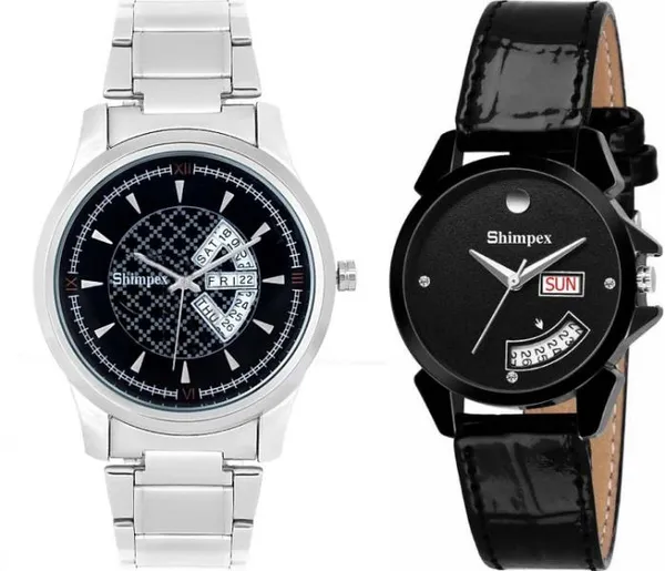 Premium_Watches_Black_Genuine_Leather_Couple_Waterproof_With_A_One_Year_Warranty_Day_And_Date_Analog
