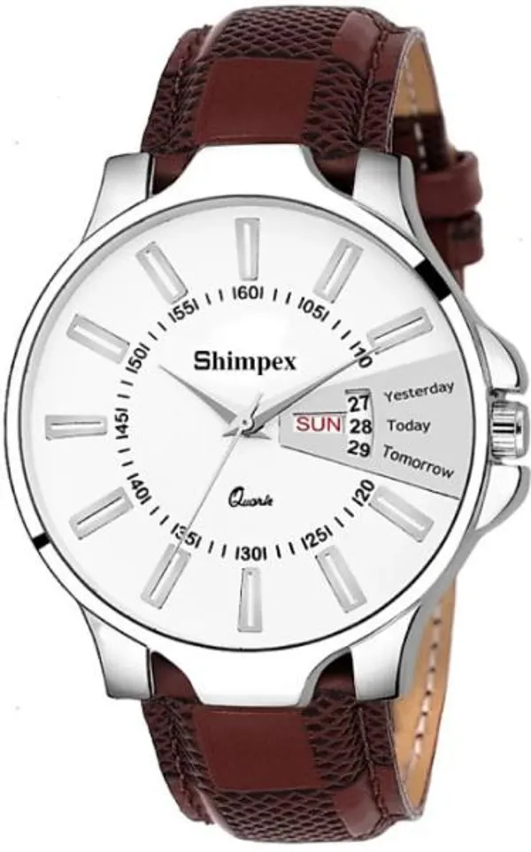 Premium_Watches_White_Genuine_Leather_Boys_Waterproof_With_A_One_Year_Warranty_Day_And_Date_Analog