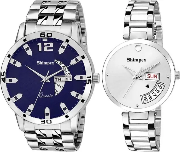Premium_Watches_Blue_White_Metal_Couple_Waterproof_With_A_One_Year_Warranty_Day_And_Date_Analog