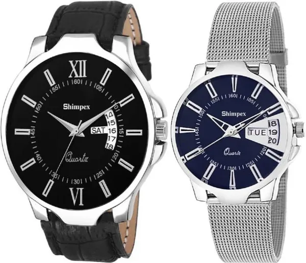 Premium_Watches_Blue_Black_Genuine_Leather_Metal_Couple_Waterproof_With_A_One_Year_Warranty_Day_And_Date_Analog