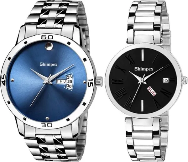 Premium_Watches_Black_Blue_Metal_Couple_Waterproof_With_A_One_Year_Warranty_Day_And_Date_Analog