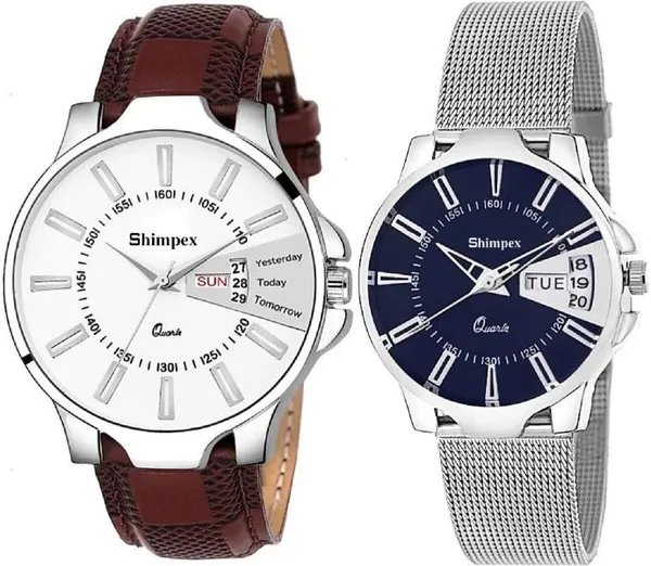 Premium_Watches_Blue_White_Metal_Genuine_Leather_Couple_Waterproof_With_A_One_Year_Warranty_Day_And_Date_Analog