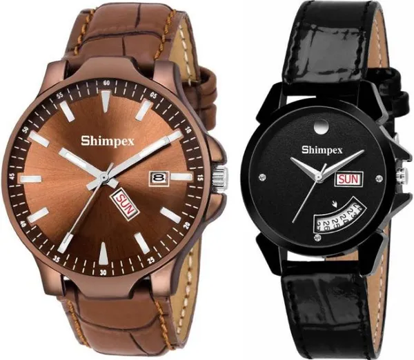 Premium_Watches_Black_Genuine_Leather_Couple_Waterproof_With_A_One_Year_Warranty_Day_And_Date_Analog