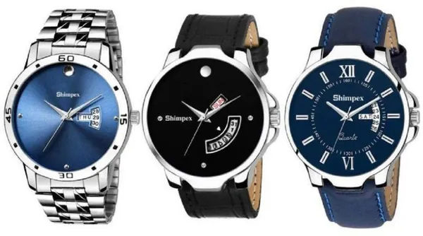 Premium_Watches_Blue_Black_Blue_Stainless_Steel_Genuine_Leather_Boys_Waterproof_With_A_One_Year_Warranty_Day_And_Date_Analog