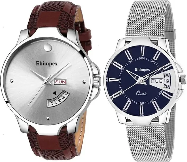 Premium_Watches_Blue_White_Metal_Genuine_Leather_Couple_Waterproof_With_A_One_Year_Warranty_Day_And_Date_Analog