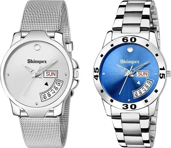 Premium_Watches_Silver_Blue_Stainless_Steel_Girls_Waterproof_With_A_One_Year_Warranty_Day_And_Date_Analog