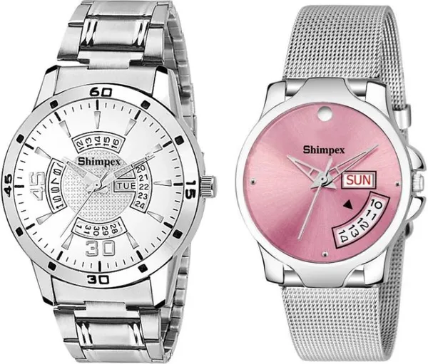 Premium_Watches_Pink_Metal_Couple_Waterproof_With_A_One_Year_Warranty_Day_And_Date_Analog
