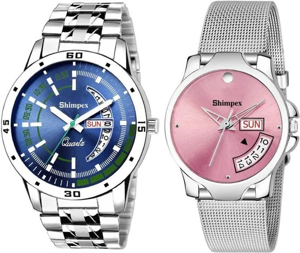 Premium_Watches_Blue_Pink_Stainless_Steel_Boys_&_Girls_Waterproof_With_A_One_Year_Warranty_Day_And_Date_Analog