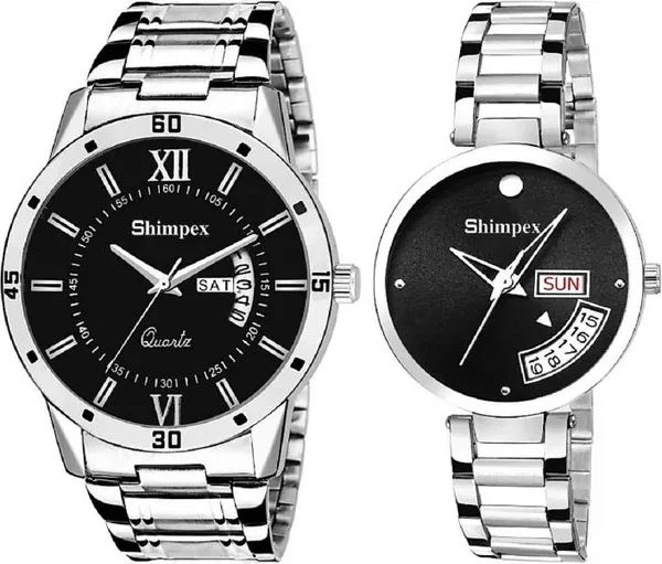 Premium_Watches_Black_Metal_Couple_Waterproof_With_A_One_Year_Warranty_Day_And_Date_Analog