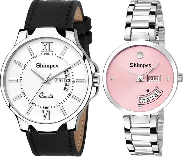 Premium_Watches_Pink_White_Metal_Genuine_Leather_Couple_Waterproof_With_A_One_Year_Warranty_Day_And_Date_Analog