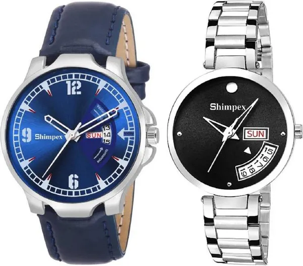 Premium_Watches_Black_Blue_Genuine_Leather_Metal_Couple_Waterproof_With_A_One_Year_Warranty_Day_And_Date_Analog