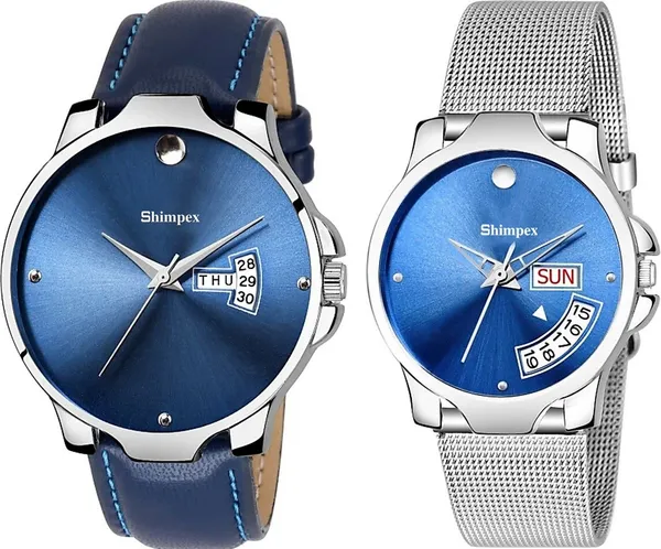 Premium_Watches_Blue_Genuine_Leather_Metal_Boys_&_Girls_Waterproof_With_A_One_Year_Warranty_Day_And_Date_Analog