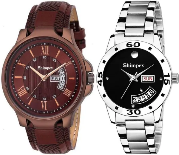Shimpex_Good_Quality__Watches_Black_Brown_Metal_Genuine_Leather_Couple_Waterproof_With_A_One_Year_Warranty_Day_And_Date_Analog