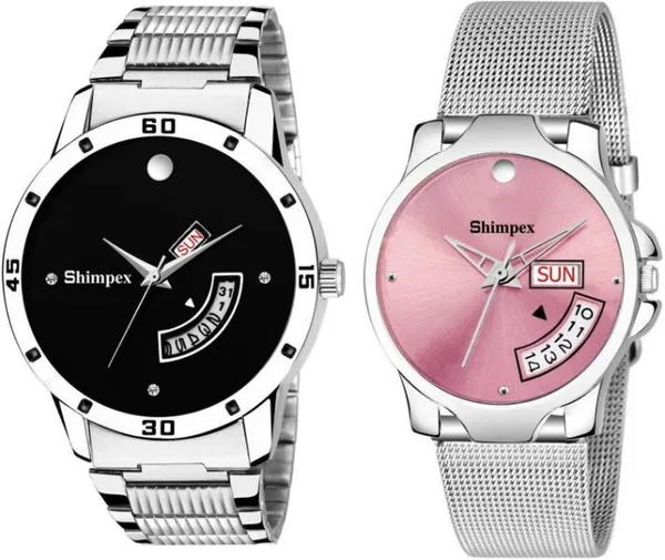 Premium_Watches_Pink_Metal_Couple_Waterproof_With_A_One_Year_Warranty_Day_And_Date_Analog