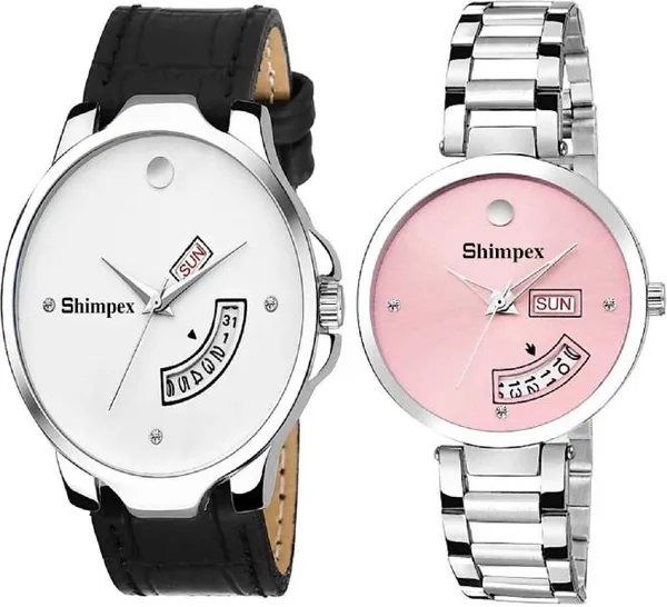 Premium_Watches_Pink_White_Metal_Genuine_Leather_Couple_Waterproof_With_A_One_Year_Warranty_Day_And_Date_Analog