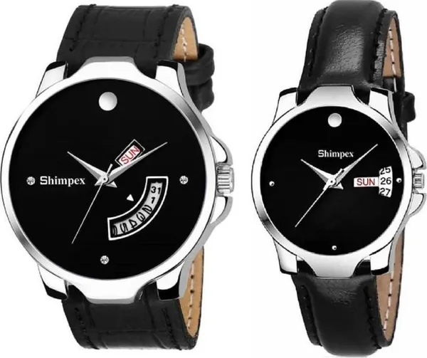 Premium_Watches_Black_Genuine_Leather_Couple_Waterproof_With_A_One_Year_Warranty_Day_And_Date_Analog