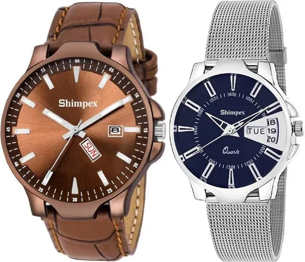 Premium_Watches_Blue_Brown_Metal_Genuine_Leather_Couple_Waterproof_With_A_One_Year_Warranty_Day_And_Date_Analog
