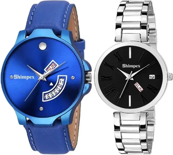 Premium_Watches_Black_Blue_Metal_Genuine_Leather_Couple_Waterproof_With_A_One_Year_Warranty_Day_And_Date_Analog