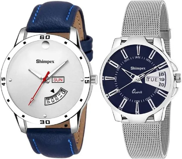 Shimpex_Good_Quality__Watches_Blue_Silver_Genuine_Leather_Metal_Couple_Waterproof_With_A_One_Year_Warranty_Day_And_Date_Analog