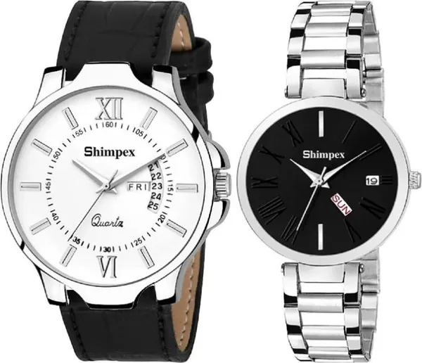 Premium_Watches_Black_White_Metal_Genuine_Leather_Couple_Waterproof_With_A_One_Year_Warranty_Day_And_Date_Analog