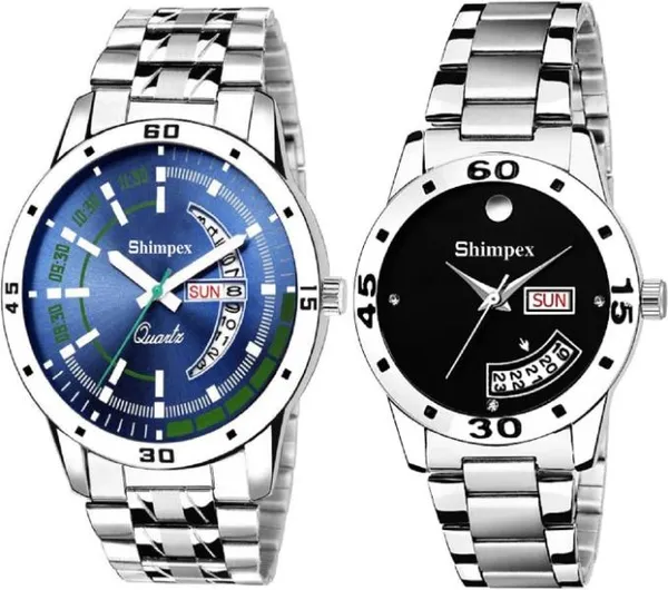 Premium_Watches_Blue_Black_Metal_Couple_Waterproof_With_A_One_Year_Warranty_Day_And_Date_Analog