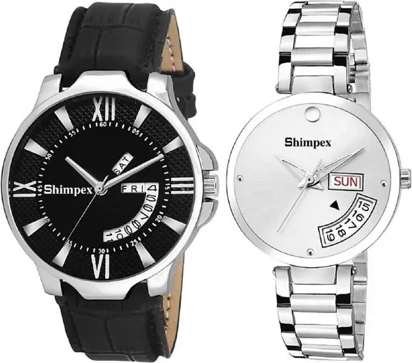 Premium_Watches_Black_White_Metal_Genuine_Leather_Couple_Waterproof_With_A_One_Year_Warranty_Day_And_Date_Analog