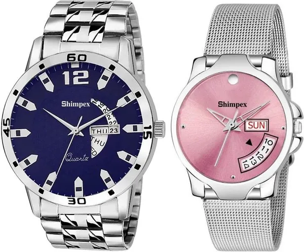 Premium_Watches_Blue_Pink_Stainless_Steel_Boys_&_Girls_Waterproof_With_A_One_Year_Warranty_Day_And_Date_Analog