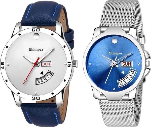 Premium_Watches_White_Blue_Stainless_Steel_Genuine_Leather_Boys_&_Girls_Waterproof_With_A_One_Year_Warranty_Day_And_Date_Analog
