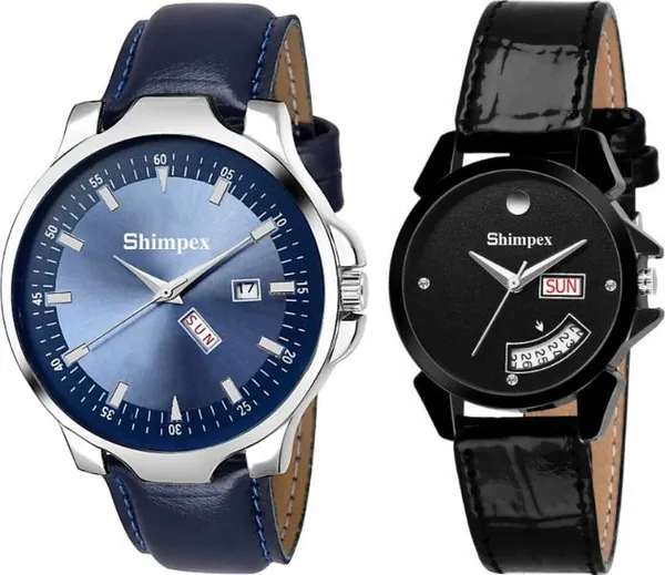 Premium_Watches_Black_Genuine_Leather_Couple_Waterproof_With_A_One_Year_Warranty_Day_And_Date_Analog