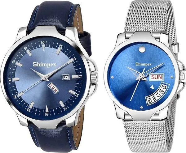 Premium_Watches_Blue_Stainless_Steel_Genuine_Leather_Boys_&_Girls_Waterproof_With_A_One_Year_Warranty_Day_And_Date_Analog