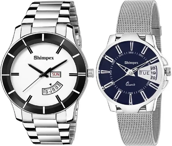 Premium_Watches_Blue_White_Metal_Couple_Waterproof_With_A_One_Year_Warranty_Day_And_Date_Analog