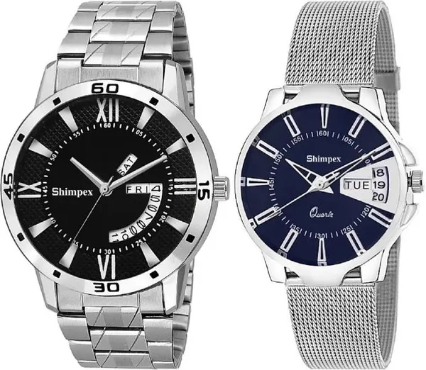Premium_Watches_Blue_Black_Metal_Couple_Waterproof_With_A_One_Year_Warranty_Day_And_Date_Analog