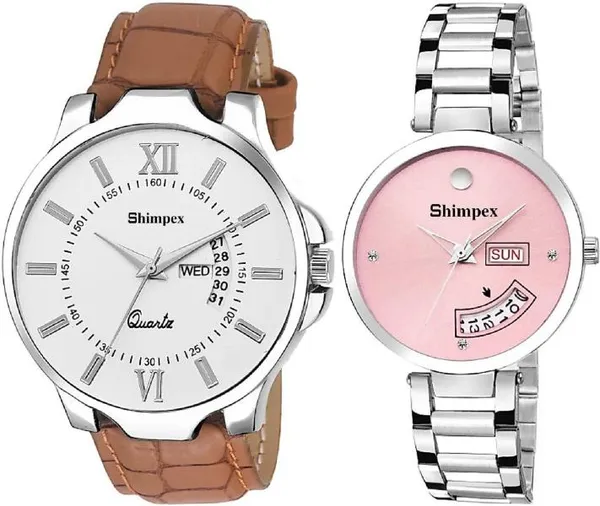 Premium_Watches_Silver_Pink_Metal_Genuine_Leather_Men_&_Women_Waterproof_With_A_One_Year_Warranty_Day_And_Date_Analog