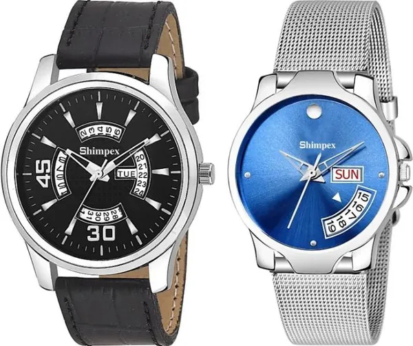 Premium_Watches_Blue_Metal_Couple_Waterproof_With_A_One_Year_Warranty_Day_And_Date_Analog