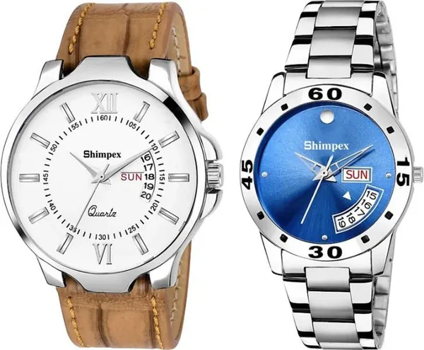Premium_Watches_White_Genuine_Leather_Metal_Couple_Waterproof_With_A_One_Year_Warranty_Day_And_Date_Analog