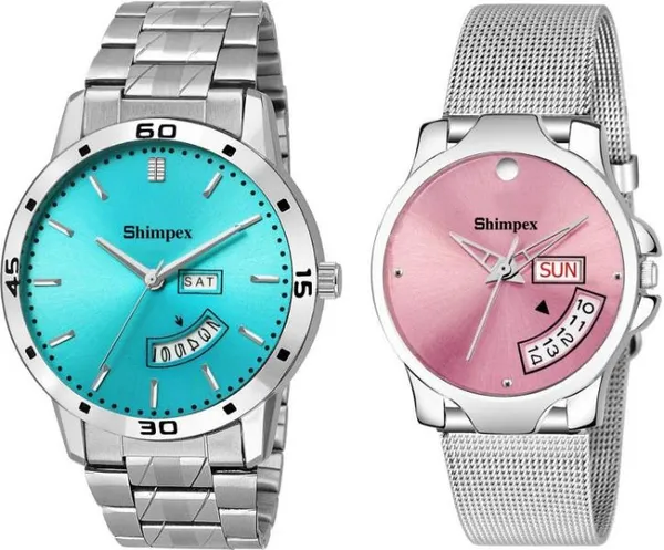 Premium_Watches_Pink_Metal_Couple_Waterproof_With_A_One_Year_Warranty_Day_And_Date_Analog