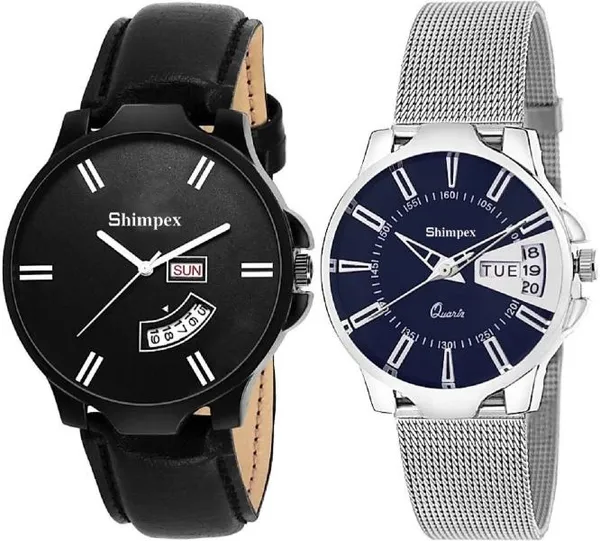 Premium_Watches_Blue_Black_Genuine_Leather_Metal_Couple_Waterproof_With_A_One_Year_Warranty_Day_And_Date_Analog