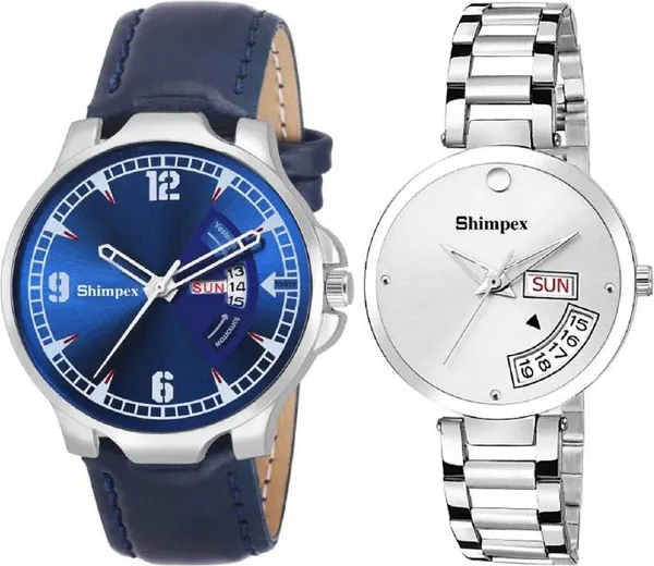 Premium_Watches_Blue_White_Metal_Genuine_Leather_Couple_Waterproof_With_A_One_Year_Warranty_Day_And_Date_Analog