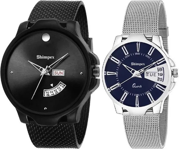 Premium_Watches_Blue_Black_Genuine_Leather_Metal_Couple_Waterproof_With_A_One_Year_Warranty_Day_And_Date_Analog