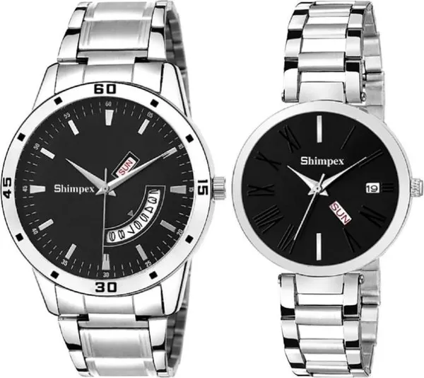 Premium_Watches_Black_Metal_Couple_Waterproof_With_A_One_Year_Warranty_Day_And_Date_Analog