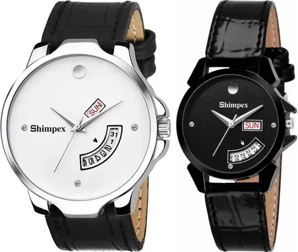 Premium_Watches_Black_Genuine_Leather_Couple_Waterproof_With_A_One_Year_Warranty_Day_And_Date_Analog