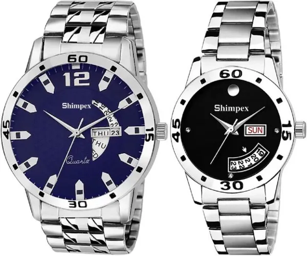 Premium_Watches_Blue_Black_Metal_Couple_Waterproof_With_A_One_Year_Warranty_Day_And_Date_Analog