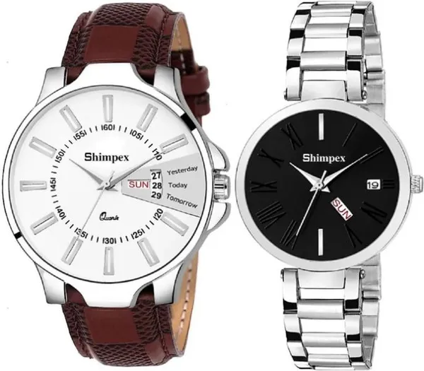 Premium_Watches_Black_White_Metal_Genuine_Leather_Couple_Waterproof_With_A_One_Year_Warranty_Day_And_Date_Analog
